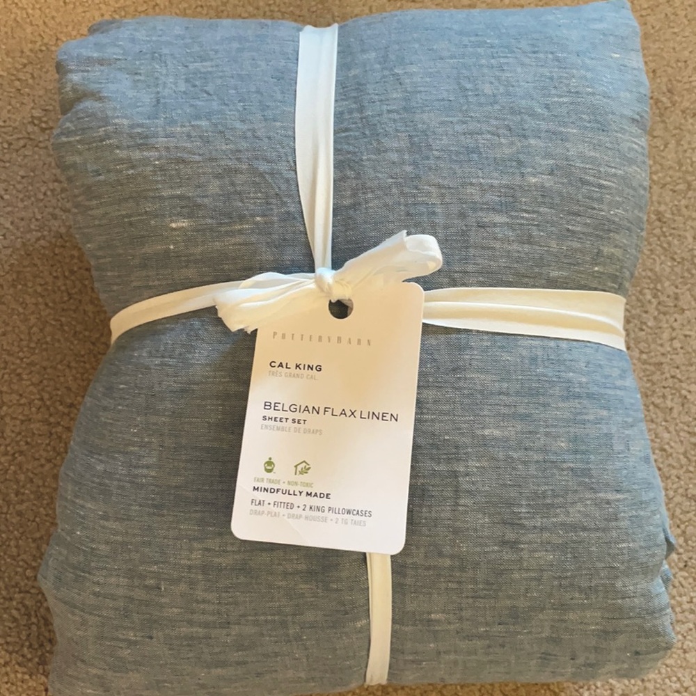 NWT Pottery Barn Belgian Flax Linen Cal King Sheet Set